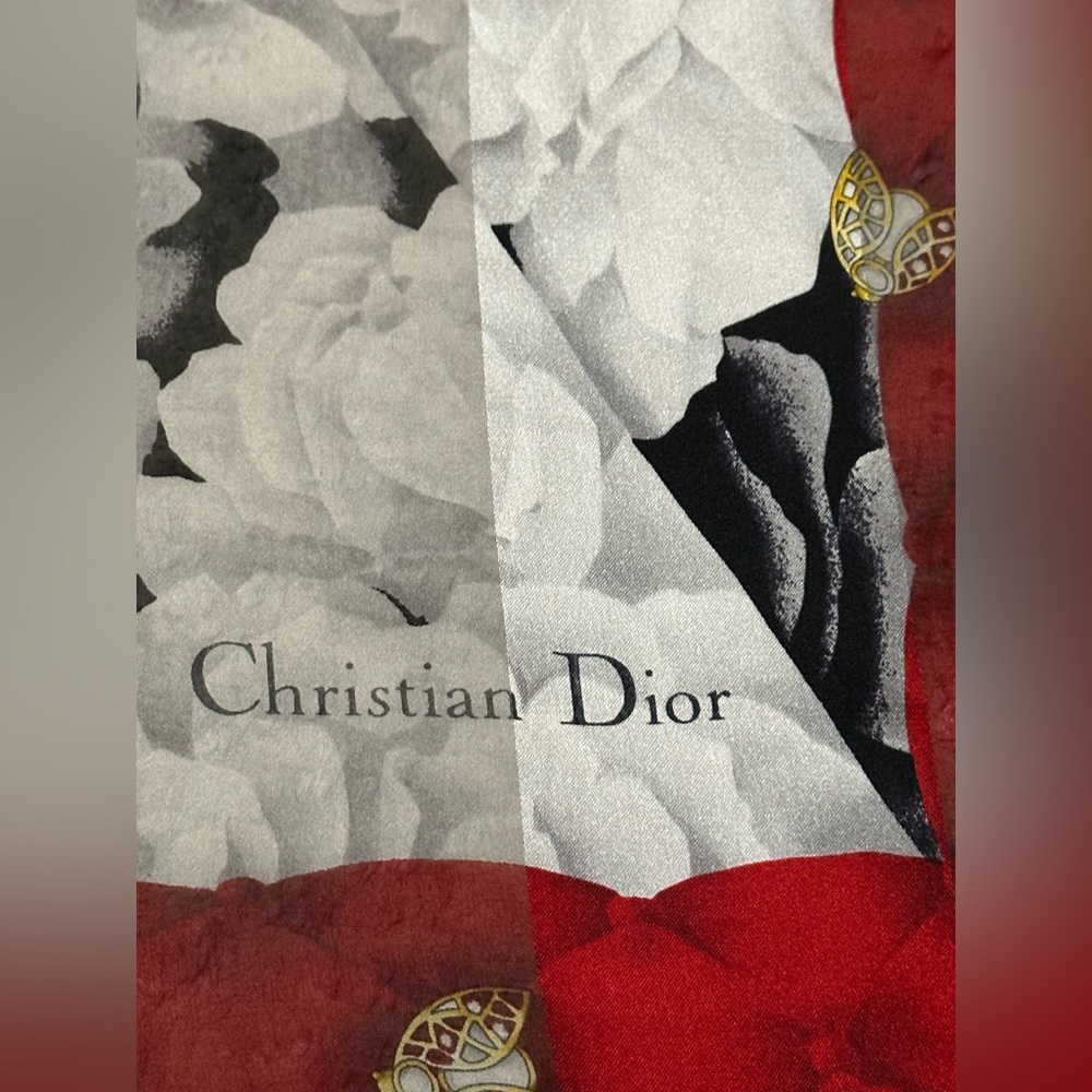 Christian Dior Red and Black Collage Scarf - Picture 7 of 9